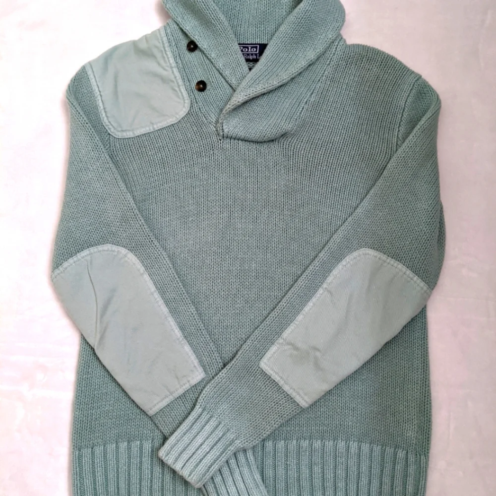 Polo by Ralph Lauren Rare Linen Patch Shawl Collar Sweater - Picture 1 of 6